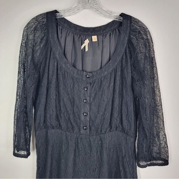 MAEVE ANTHROPOLOGIE Little Black Lace Holiday Party Shift Dress 3/4 Sleeves 6 - Picture 3 of 7
